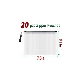 AUSTARK 20 Pcs Zipper File Bags, Plastic Mesh Pouch, Board Game Storage Bag, Waterproof Bags for Office School (B6 Size 7.6''x5.3'', White and Black)
