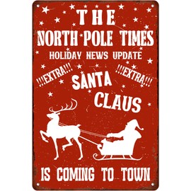 The North Pole Times Tin Sign Holiday News Update Holiday Decoration Nostalgic Chic Christmas Metal Signs Artistic Decorations Christmas Accessories For Street And Gardenv8x12 Inches