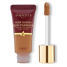 Wander Beauty Nude Illusion Liquid Foundation - Medium to Full Coverage Foundation with Niacinamide & Lotus Extract - Natural Skin Finish - Blurs, Conceals & Contours - Travel-Friendly Tube