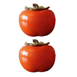 jojofuny 2pcs Ceramic Tea Jar Persimmon Shape Tea Tins Containers with Leaf Lids Orange Ornament Porcelain Tea Pot Food Storage Jar for Table Decoration Orange 200ml