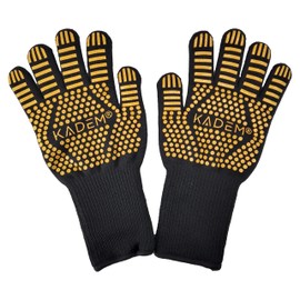 Kadem® Unisex Women's Men's Barbecue Gloves Heat Resistant up to 800 °C | Oven Mitt Oven Mitt Fireplace Gloves Baking Mitts | Fire Resistant Non-Slip Gold L/XL