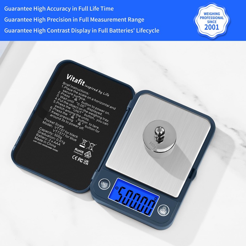 Vitafit 500g Digital Pocket Gram Scale 0.01g Accuracy, Weighing Professional