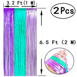 Teal Purple Tinsel Foil Fringe Curtains - Under The Sea Baby Shower Birthday Photo Backdrops Wedding Summer Beach Pool Party Decor Photo Booth Props Backdrops Decorations, 2PC