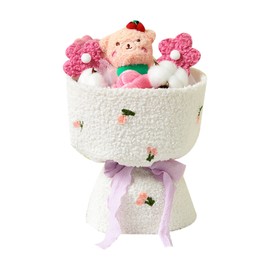 Plush Bouquet Toy Cute Cartoon Style Bright Colors LED String Light Stuffed Animals Bouquet for Birthday Valentine's Day Pink Bear