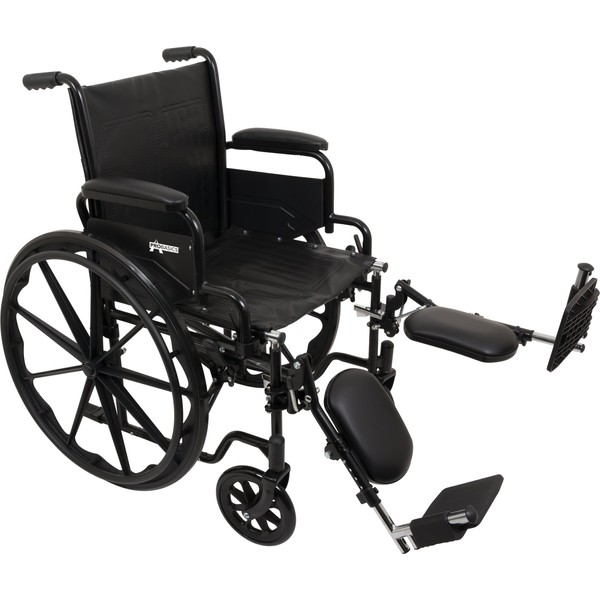 ProBasics Standard Wheelchair - Flip Back Desk Arms - 250 Pound Weight Capacity - Black - Elevating Leg Rest - 18" x 16" Seat