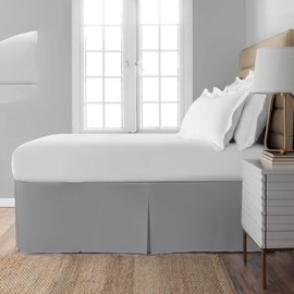 Pleated Bed Skirt with Split Corners-Pleated Dust Ruffle - 15" Tailored Drop Easy Fit,100% Microfiber Soft,Sheen & Luxurious Look - Bed Skirts (Light Grey -Full)