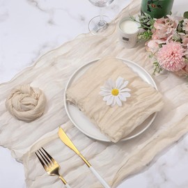 WSSJHYY 6 Pack Cheesecloth Table Runner, 10FT Beige Cream Boho Gauze Romantic Table Runner for Wedding Birthday Party Table Home Decoration Shower