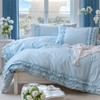 Merryword Light Blue Ruffle Duvet Cover King, 100% Cotton Comforter