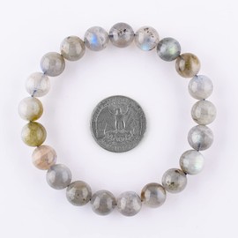 SPIRITUAL GROWTH BRACELET - STRESS RELIEVE - Unisex Stretchable Elastic Bracelet - Natural Gemstone Full Rounds Beads Dainty Men-Women Jewelry, Birthstone, Healing, Chakra, Yoga Balancing, Reiki (Labradorite)