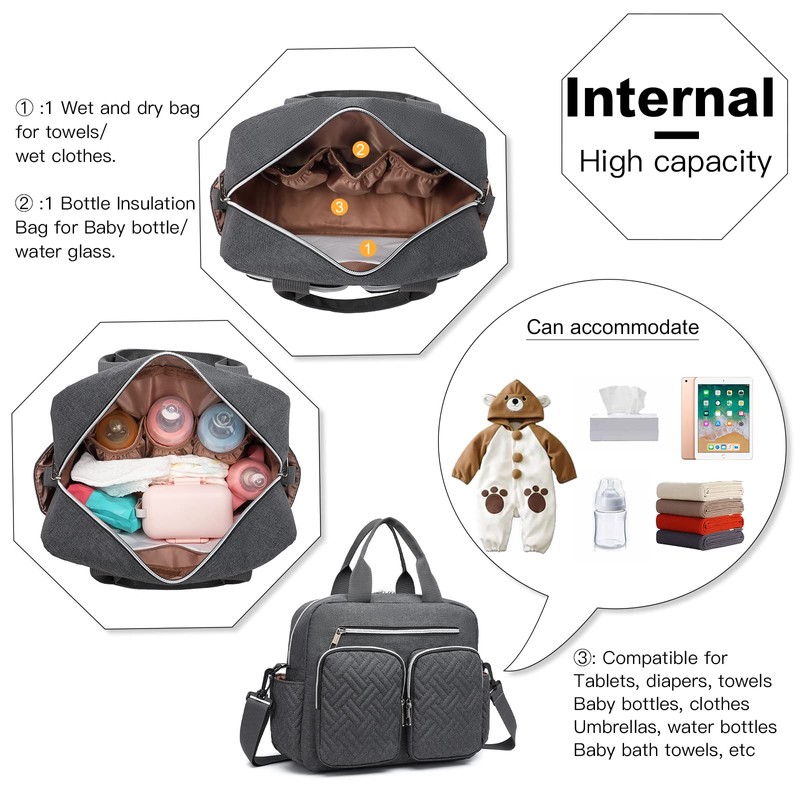 Kono Baby Changing Bag Weekender Travel Nappy Tote for Mom