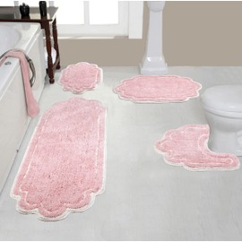 Home Weavers Allure Collection 100% Cotton Tufted Bathroom Rug, Soft and Absorbent Bath Rugs, Non-Slip Bath Carpet, Machine Wash Dry Bath Mats for Bathroom Floor, 4 Piece Set with Contour, Pink