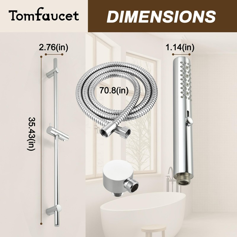 Tomfaucet Shower Slide Bar System, 35.4 Inch Shower Slide Bar