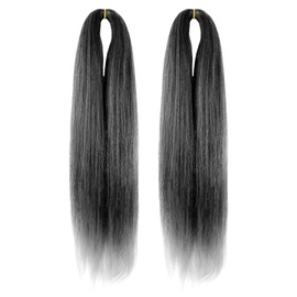 WUDAS Ombre Grey Braiding Hair 20 Inch Long Pre Stretched Hair Straight Yaki Texture Synthetic Hair Extensions Softness (2 Packs,Tgray)