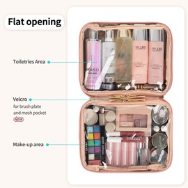 Cosmetic bag, toiletry bag, women's travel cosmetic organiser bag, waterproof make-up bag, make-up bag with make-up brush compartment, Pink, Travel