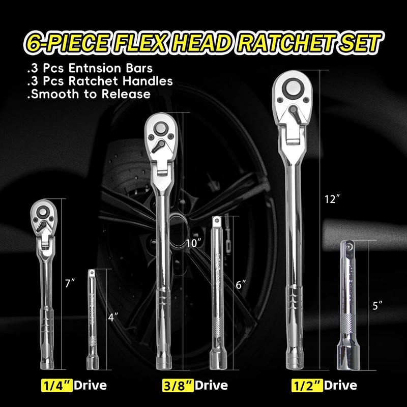 Yalblee 6-Piece Flex Head Ratchet Set, Swivel Head Ratchet Wrench