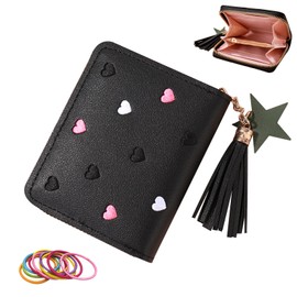 SwirlColor Children's Cute Wallet with Card Holder PU Leather Mini Purse with Tassel Zip for Children Teens Girls Women (Pink), black, cute