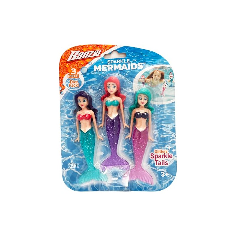 BANZAI 3 Piece Sparkle Mermaid Dive Toys - Glittery Sparkle