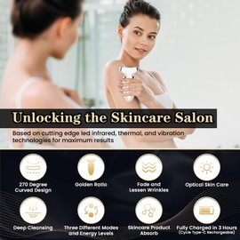 Red Light Beauty Device for Face and Neck, Based on High-end Red and Blue LED Light, Facial Cold and Hot, Vibration Technology, 3 Color Led Face and Neck Beauty Device for Home Use, Pearly White