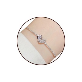 Moguri Silver Bracelet Tennis Bracelet Women Girls Heart Tennis Bracelet with Zirconia for Sister Girlfriend Mum Daughter Adjustable Silver Bracelet Gifts for Mother's Day