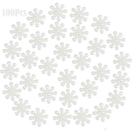 BTORER 100Pcs Snowflakes Christmas Decorations, Winter Flat Back Pearls Resin Crafting Snowflake Pearl Decorations Snow Party Pack for Wedding Birthday Holiday Party Table DIY Decorations Supplies