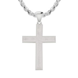 US Jewels Men's Solid 925 Sterling Silver 33.5mm Cross Pendant 3.2mm Rope Chain Necklace, 20in