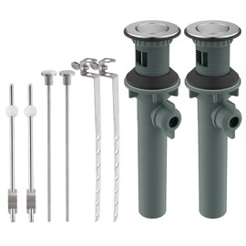 Hibbent 2 Pack Bathroom Sink Drain Assembly with Lift Rod, Lavatory Universal Pop Up Drain Stopper with Overflow for Bathroom Vanity Vessel Sink, Compatible with Moen, American Standard Hole, Chrome