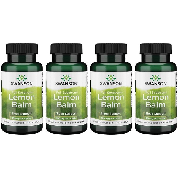 Swanson Full Spectrum Lemon Balm Relaxation Sleep Support 500 Milligrams 60 Capsules (4 Pack)