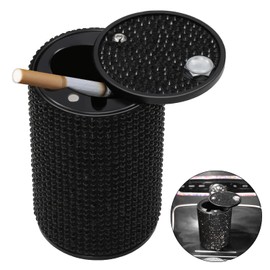 EOCICI Ashtray, Aluminum Automotive Smokeless Ashtray with Lid, Diamond Style, Detachable, Easy Clean, Black