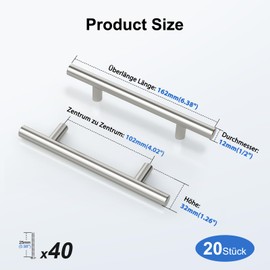 ARANA Pack of 20 Handles for Furniture Cabinet, Galvanised Stainless Steel Cabinet Handles, 102 mm Hole Spacing, Silver Furniture Handles, Suitable for Kitchen Cabinet, Coffee Table Cabinet, Bathroom