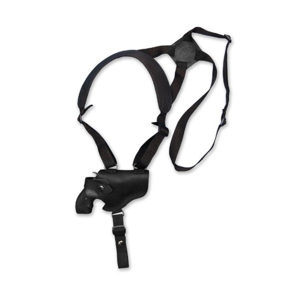 Barsony Black Leather Cross Harness Shoulder Holster for S&W 40