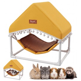 HOSUKKO Guinea Pig Hammock with Stand,Rabbit Bed with Removable Cushion,Hamster Hideout House,Small Animals Accessories for Guinea Pigs,Hamsters,Ferrets,Chinchillas,Hedgehogs
