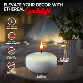 Candle Charisma White Floating Candles 3 Inch (Set of 24) – 8-Hour Dripless, Smokeless Burn with Natural Flickering Flame – Perfect for Weddings, Centerpieces, Pool Nights & Special Events