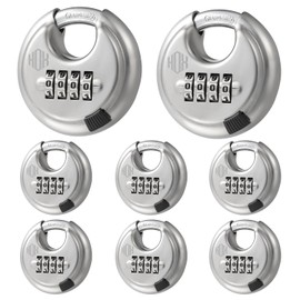 HOX Combination Lock, 4 Digit Disc Padlock with 3/8 Inch Hardened Steel Shackle, 2-3/4 Inch Wide Body, Keyless Heavy Duty Combo Lock for Hasp Latch, Sheds, Fences, Storage Locker (8 Pack)
