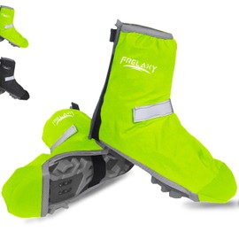 Frelaxy Rain Cover Shoes Bicycle with Reflective Strips, Waterproof Bicycle Shoe Covers with Reinforced Tip for 50% More Durability Bicycle Overshoes with Velcro Fastening (Neon Yellow, L)