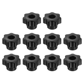 sourcing map 10pcs Clamping Star Knobs M8 Metric Female Thread 32mm 7-Point Star Plastic Head Through Hole Brass Insert Screw-in Threaded Hand Knob Handles Jig Knobs, Black