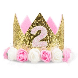 yumcute 2nd Birthday Crown Party Baby Girls, 2 Year Old Princess Birthday Party Decorations Crown, Birthday Hat Baby Crown for Kids Baby Girls Second Birthday Party