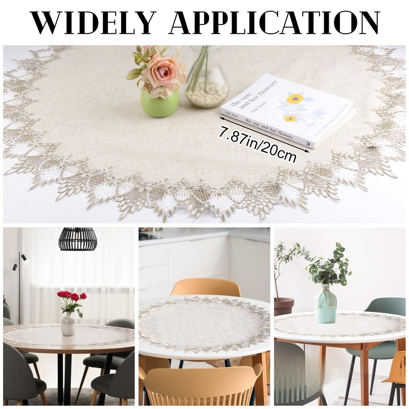 URROMA Linen Round Doily,90cm/35.43" Beige Table Cover Coffee Table Dustproof