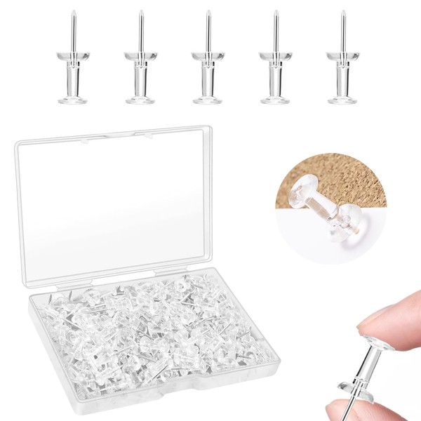 Pack of 120 transparent push pins, small, push pins, easy to carry, thumbtacks, stable and durable, suitable for foam boards, cork boards, notes, scheduling
