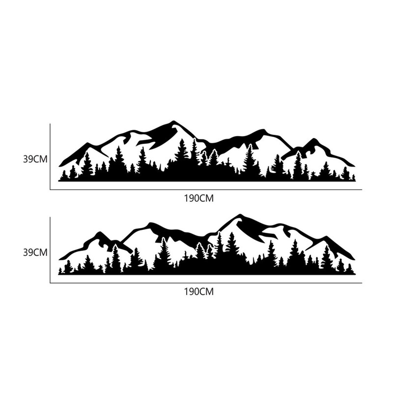2PCS Car Decal Mountain Tree Forest Pattern Car Side Body