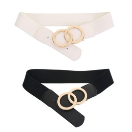 SYMOL Women's Elastic Waist Belt 70 cm - 160 cm Normal Large Waist Leather Belt Stretchy Belt Fashion Woman 5 cm Dress Belt, Black+white