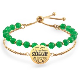 LParkin Double Bead Bracelet Sister Stainless Steel Adjustable Gift for Sister Original Birthday Christmas Ornaments for Sister Gold, Stainless Steel