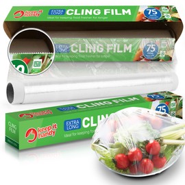 2pk SOL Cling Film for Catering 2 Rolls - 30cm x 75m | 150m in Total | Cling Film for Food Catering Cling Film Dispenser and Cutter | Storing Food Cling Film + Stickers