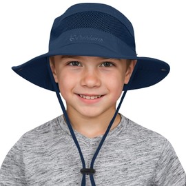 Sombrero de sol para niños, sombreros de pesca para niños y niñas, UPF 50+ de ala ancha, para niños, senderismo, safari, Azul marino, 5-12 años