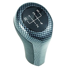 DoLED Leather Gear Knob Gear Stick in Black/Carbon Look with 5 Gears as Plug Play Replacement Part
