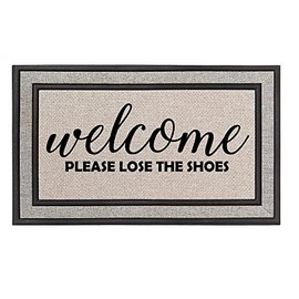 Daylor Outdoor Indoor Doormat 18" x 30" Gray/Beige/Black Rubber Backed Door Mat Welcome Please Lose The Shoes