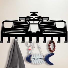 SUPERDANT Race Car Key Holder with 10-Hooks Key Hooks Racing Hooks Decor Key Rack Car Wall Mounted Key Hanger Wall Decorative Key Organiser for Dog Leash Entryway Home Kitchen Racing Lover