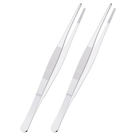 FOCMKEAS 2 PCS 5.5 Inch Stainless Steel Tweezers, with Straight Round Blunt Serrated Tip, 0.07 Inch Thickness Stainless Steel, Multipurpose Daily Garden Home Lab Craft Repairing Tool