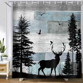 MERCHR Rustic Forest Deer Shower Curtain Cabin Farmhouse Country Lodge Bathroom Decor Polyester Fabric Bath Curtain Set with Hooks 71x71 Inches