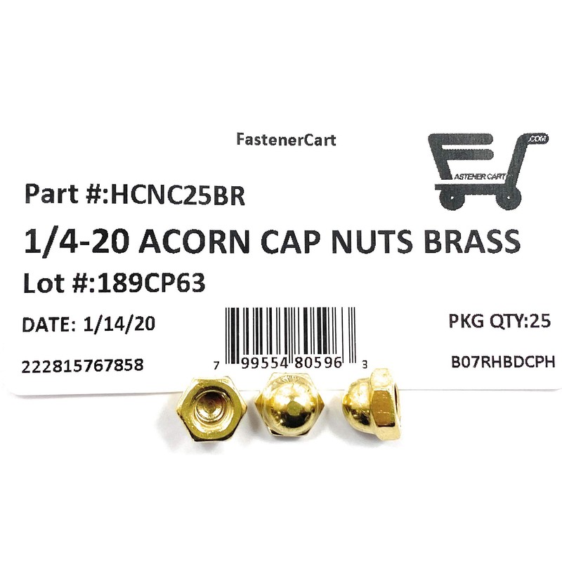 1/4-20 Acorn Cap Nuts Solid Brass (25 Pieces)