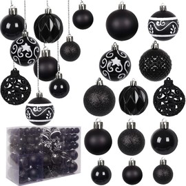 Ywlake Christmas Bauble Ornaments Set for Christmas Tree, 100 Pieces Decorations Shatterproof for New Year Party Wedding Holiday Christmas Decoration (Black)